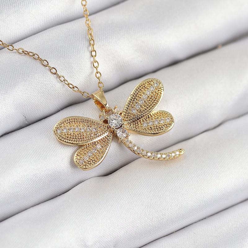 316L Çelik Zirkon Taşlı Yusufcuk Model Gold Renk Kadın Kolye