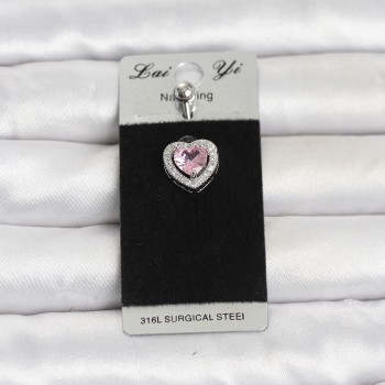 316L Cerrahi Çelik Pembe Kalp Model Göbek Piercing