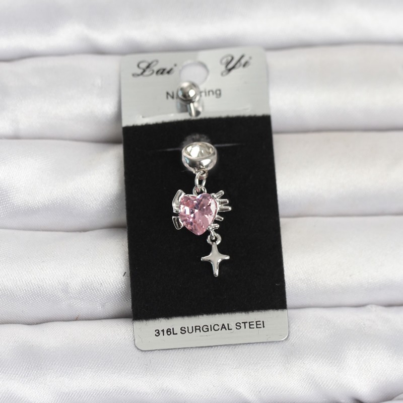316L Cerrahi Çelik Pembe Zirkon Taşlı Model Göbek Piercing