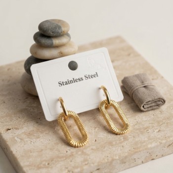 316L Gold Renk Tırtıklı Ataç Form Tasarım Küpe