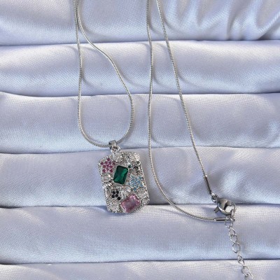 316L Gümüş Renk Çok Renkli Zirkon Taşlı Vintage Kolye