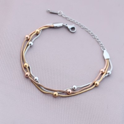 316L Kararmaz Çelik Gümüş Renk Top Zincirli Kadın Bileklik