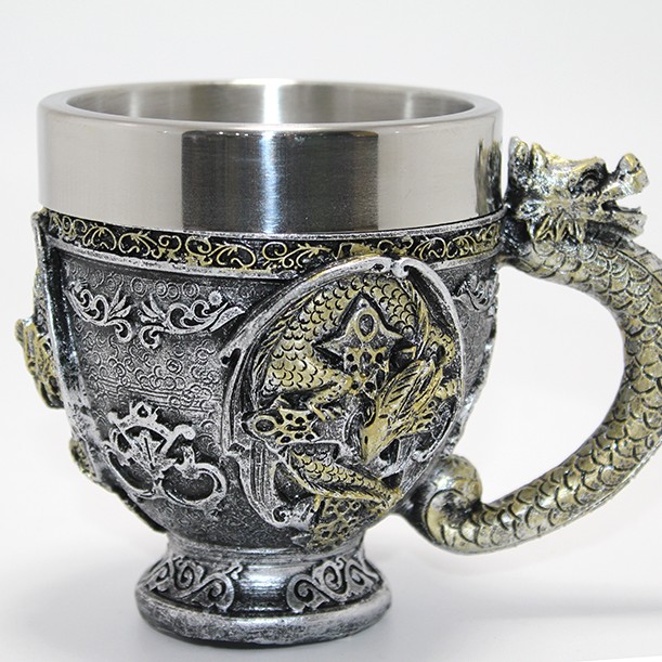 3D Ejderha Figürlü Kabartmalı Paslanmaz Çelik Kupa Bardak