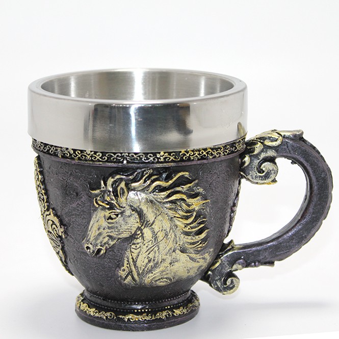3D Kabartmalı At Büstü Paslanmaz Çelik Kupa Bardak
