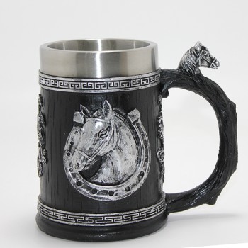 3D Kabartmalı At Büstü Paslanmaz Çelik Kupa Bardak