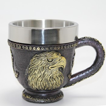 3D Kabartmalı Kartal Büstü Paslanmaz Çelik Kupa Bardak