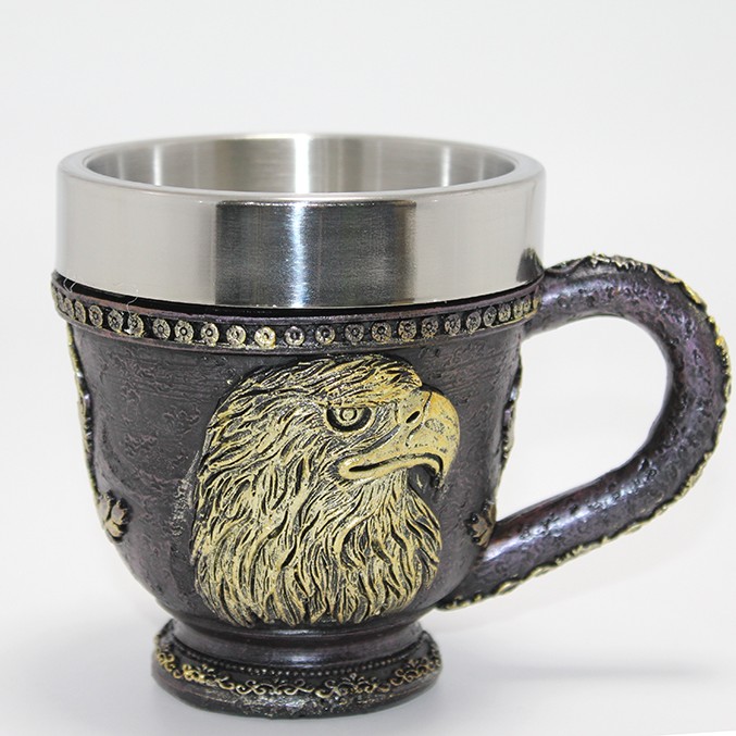 3D Kabartmalı Kartal Büstü Paslanmaz Çelik Kupa Bardak