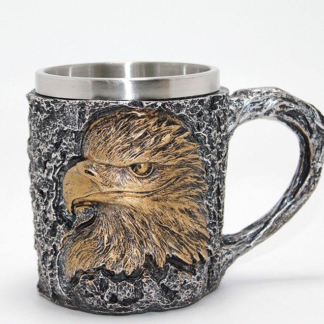 3D Kabartmalı Kartal Büstü Paslanmaz Çelik Kupa Bardak