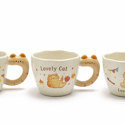 3D Kedi Kuyruk Detaylı Kupa Bardak 