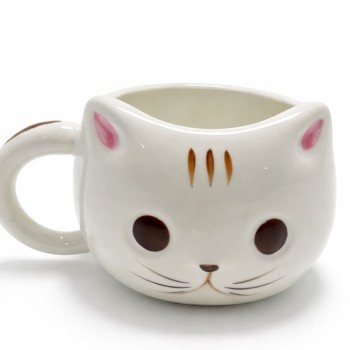 3D Kedi Tasarımlı Kabartmalı Seramik Kupa Bardak 