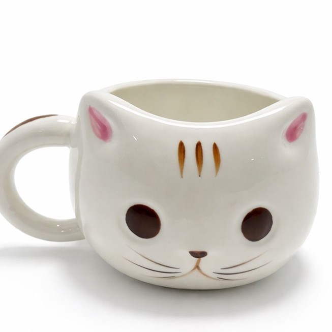 3D Kedi Tasarımlı Kabartmalı Seramik Kupa Bardak 