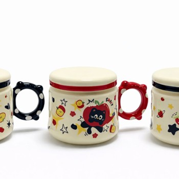 3D Kedi Tasarımlı Kapaklı Seramik Kupa Bardak 