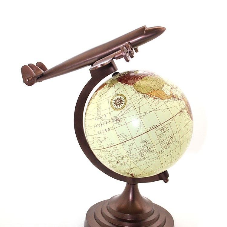 40x25 cm Pirinç Uçak Tasarımlı Dünya Küre