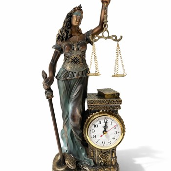 44x17 cm Polyester Saatli Adalet Figürü 
