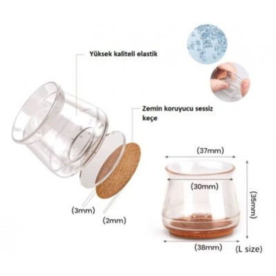 4'lü Keçeli Şeffaf Silikon Sandalye Ayak Koruyucu Seti