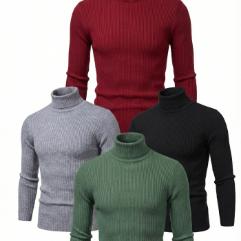 4'lü Siyah, Bordo, Gri, Haki   Kaşkorse Boğazlı Full Likralı Fitilli Body Kazak