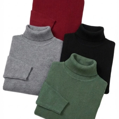 4'lü Siyah, Bordo, Gri, Haki   Kaşkorse Boğazlı Full Likralı Fitilli Body Kazak