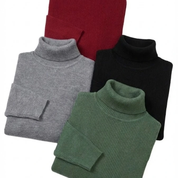 4'lü Siyah, Bordo, Gri, Haki   Kaşkorse Boğazlı Full Likralı Fitilli Body Kazak