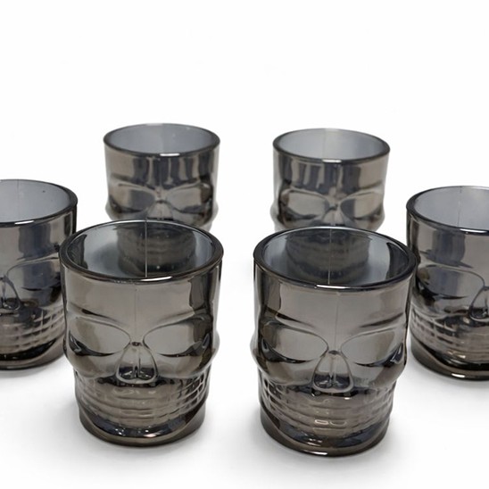 6'lı Kurukafa Siyah Cam Shot Bardağı Seti 