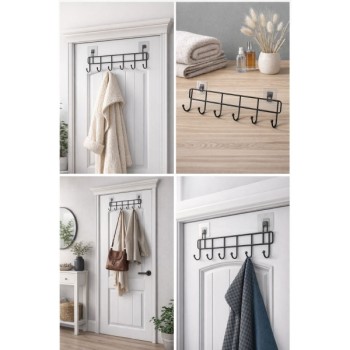 6'lı Yapışkanlı Kapı Arkası Askı 