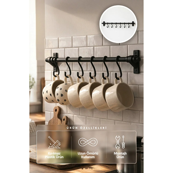 8 Kancalı Yapışkanlı Askı Aparatı