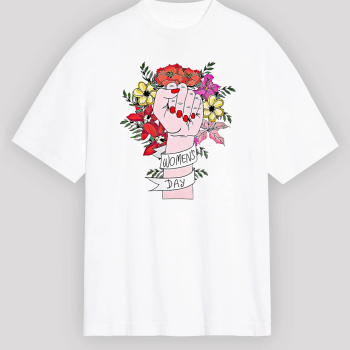 8 Mart Dünya  lar Günü İçin Özel Baskılı T-shirt - Beyaz -