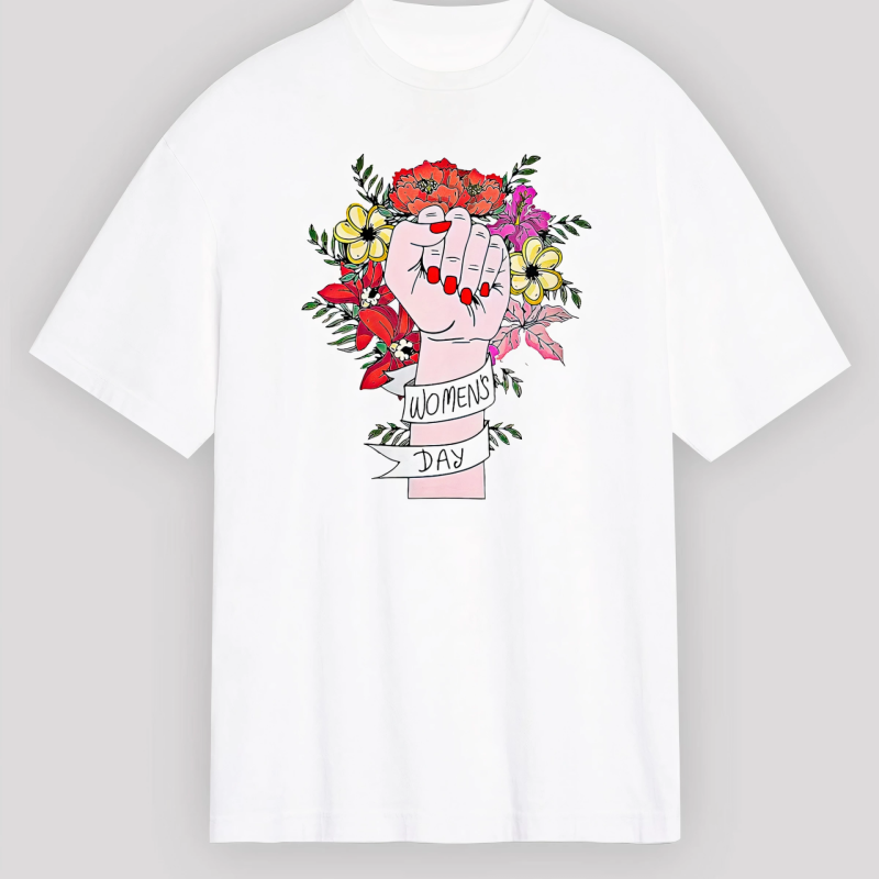 8 Mart Dünya  lar Günü İçin Özel Baskılı T-shirt - Beyaz -