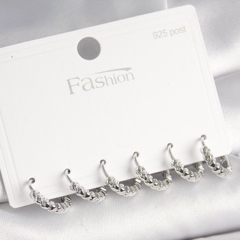 925 Ayar Gümüş Çivi Pirinç Renk Kalp İşlemeli Halka Model Kadın Küpe Seti