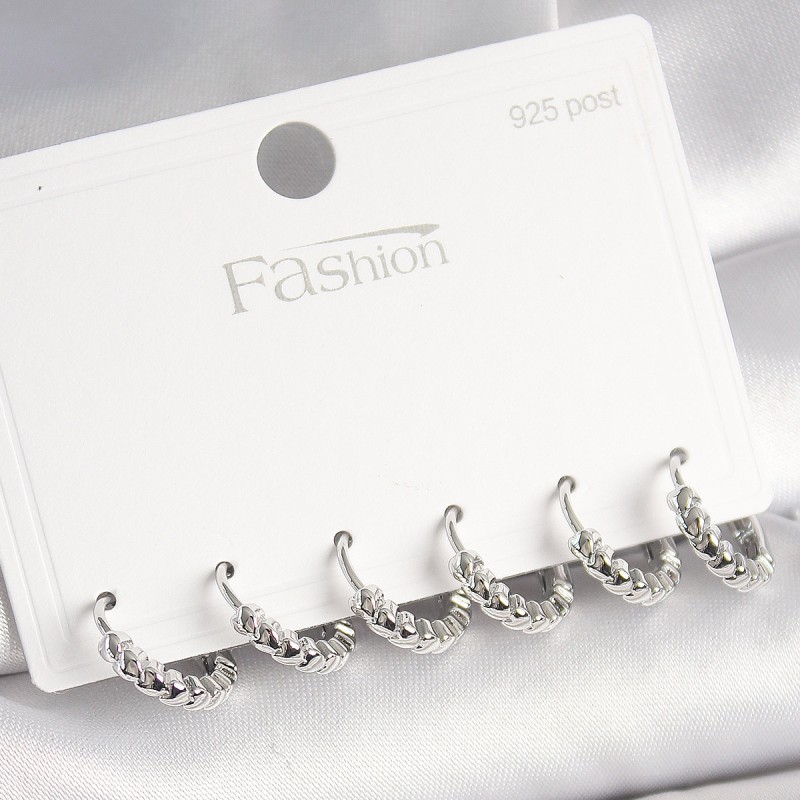 925 Ayar Gümüş Çivi Pirinç Renk Kalp İşlemeli Halka Model Kadın Küpe Seti