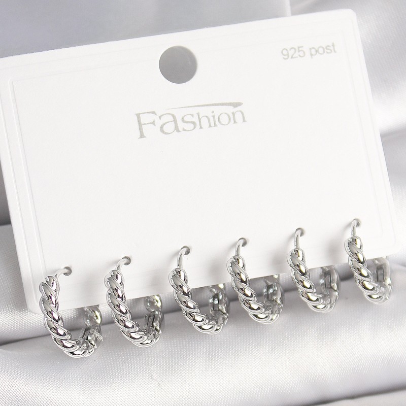 925 Ayar Gümüş Çivi Pirinç Renk Sarmal Halka Model Kadın Küpe Seti