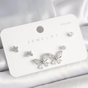 925 Ayar Gümüş Çivi Pirinç Renk Zirkon Taşlı Kelebek Model Kadın Küpe Seti