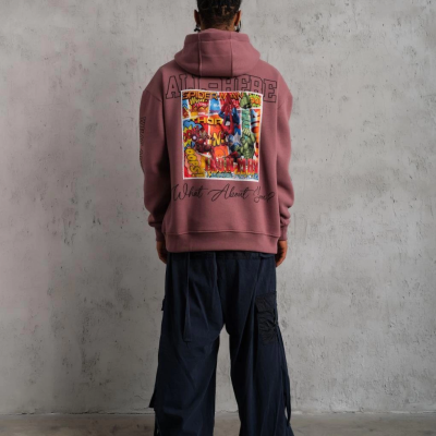 93 Dijital Parça Baskılı Kapşonlu Sweat - Gül Kurusu