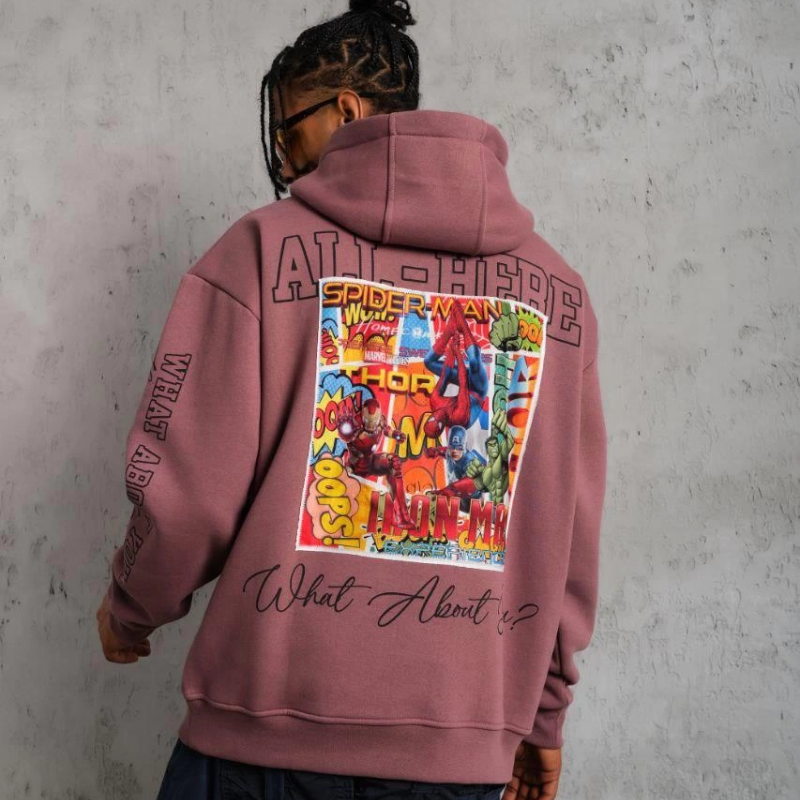 93 Dijital Parça Baskılı Kapşonlu Sweat - Gül Kurusu