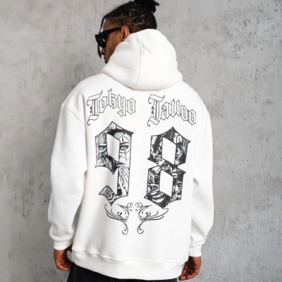 98 Baskılı Kapşonlu Sweat - Beyaz -