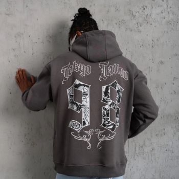 98 Baskılı Kapşonlu Sweat - Gri