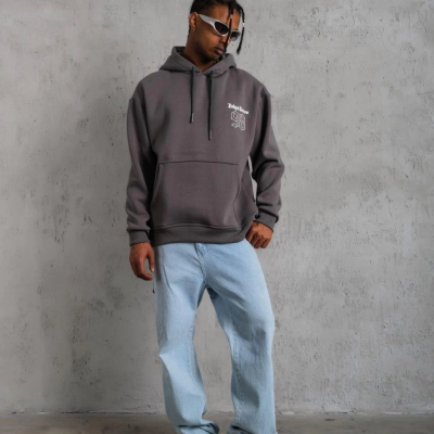 98 Baskılı Kapşonlu Sweat - Gri