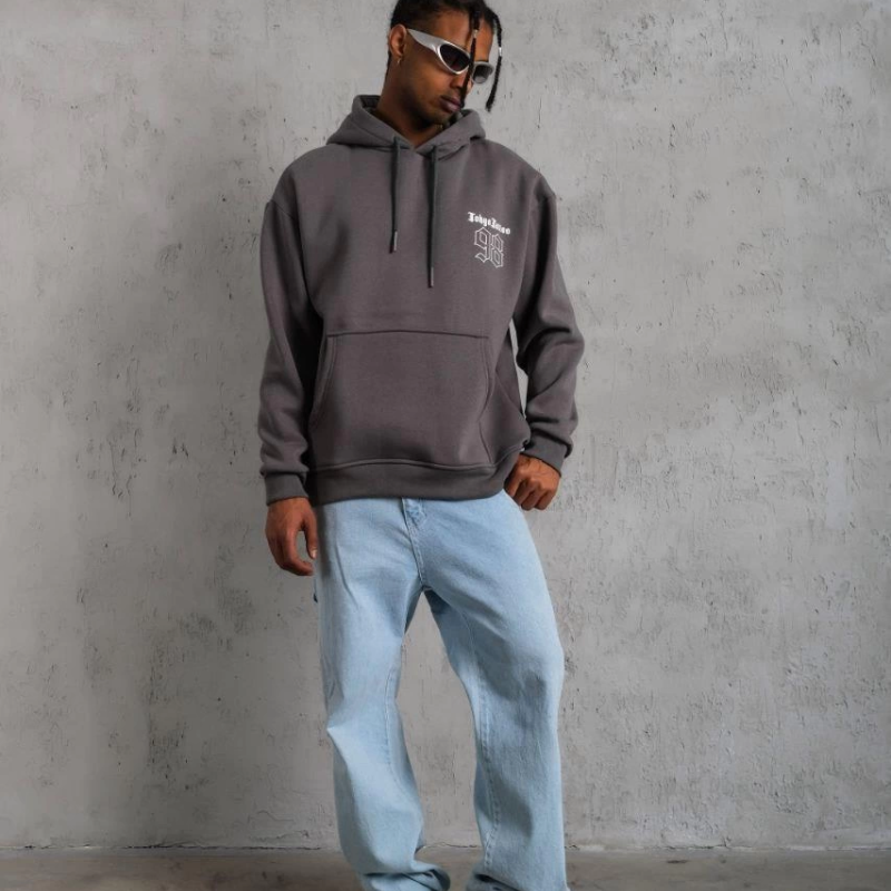 98 Baskılı Kapşonlu Sweat - Gri