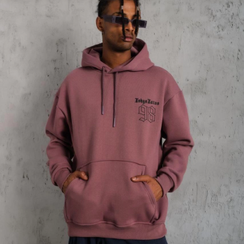 98 Baskılı Kapşonlu Sweat - Gül Kurusu