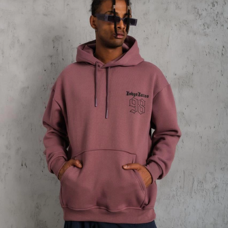 98 Baskılı Kapşonlu Sweat - Gül Kurusu