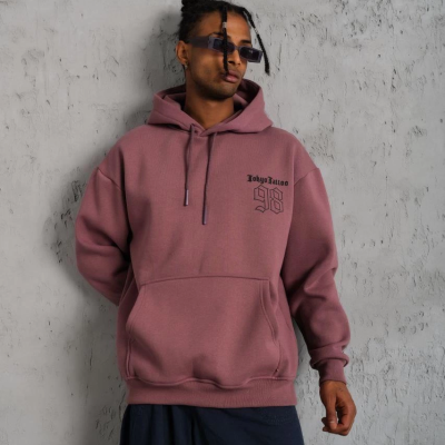 98 Baskılı Kapşonlu Sweat - Gül Kurusu