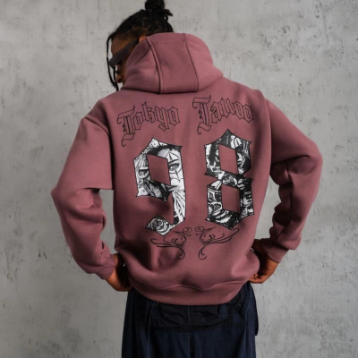 98 Baskılı Kapşonlu Sweat - Gül Kurusu