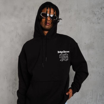 98 Baskılı Kapşonlu Sweat - Siyah -