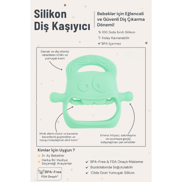 Açık Yeşil Bebek Silikon Diş Kaşıyıcı   