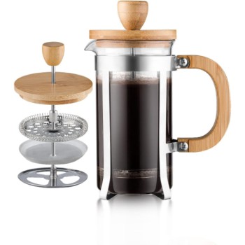 Ahşap Detaylı 600 ml Cam French Press 