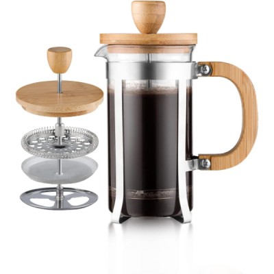 Ahşap Detaylı 600 ml Cam French Press 