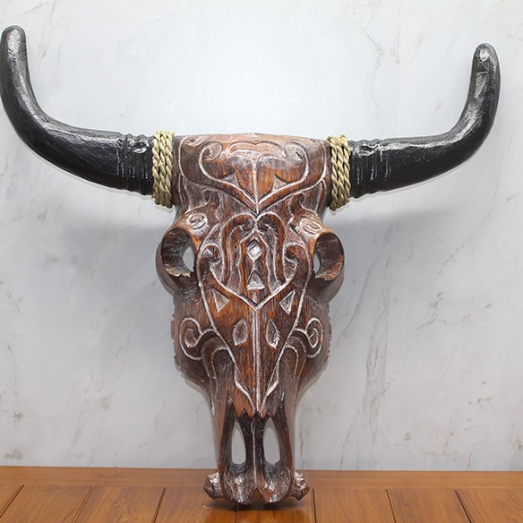 Ahşap Duvara Asmalı Bufalo Kafası 