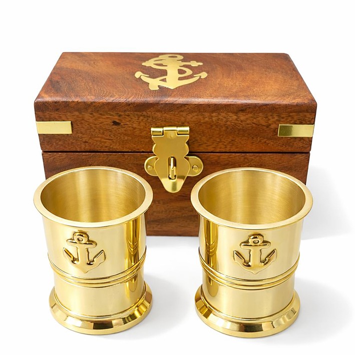 Ahşap Kutulu 2'li Pirinç Shot Bardak Seti 