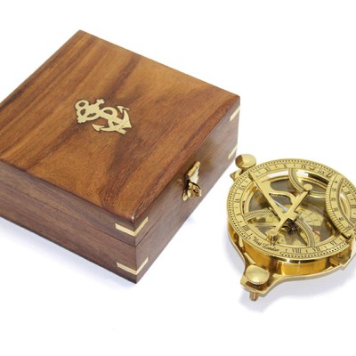 Ahşap Kutulu El Yapımı Pirinç Güneş Saati Ve Pusula 