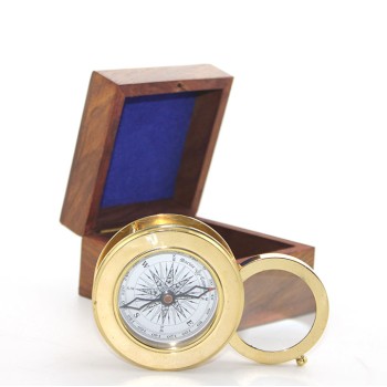 Ahşap Kutulu Pirinç Mercekli Pusula Model 2