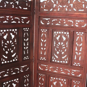 Ahşap Maun Rengi El Oyması Paravan